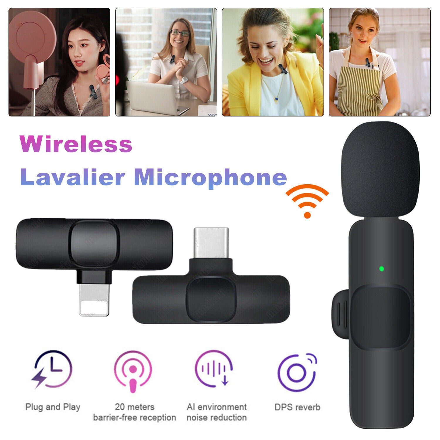 Wireless Lavalier Microphone Set for Video Recording and Live Streaming