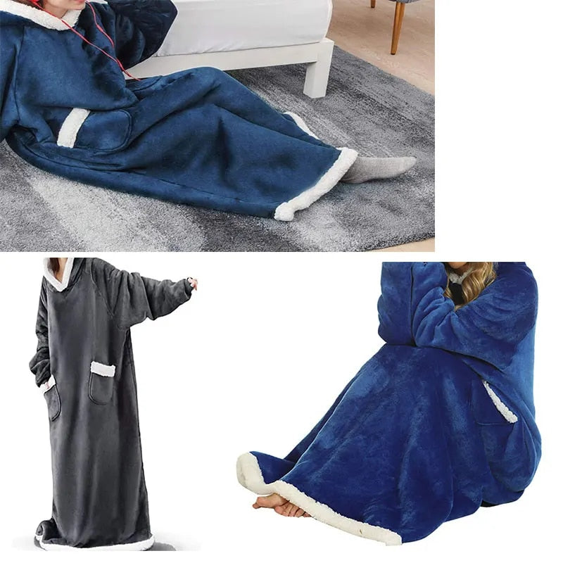 Couple Models of Winter Extended Vertical Pocket Facecloth Lazy Blanket Facecloth Lambswool Tv Blanket Home Hooded Pajamas