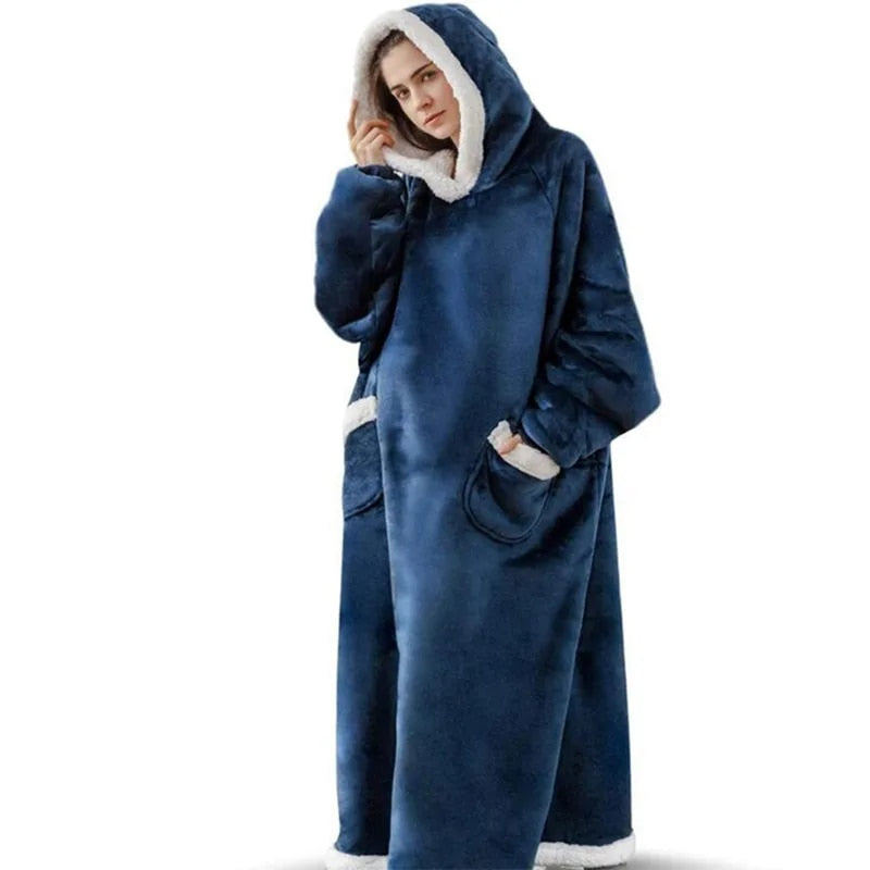 Couple Models of Winter Extended Vertical Pocket Facecloth Lazy Blanket Facecloth Lambswool Tv Blanket Home Hooded Pajamas