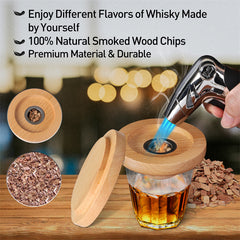 Elevate Your Cocktails,Whisky Smoker Kit with Torch & 6 Wood Chip Flavors,Infuse Whiskey, Bourbon & More (Butane Free)