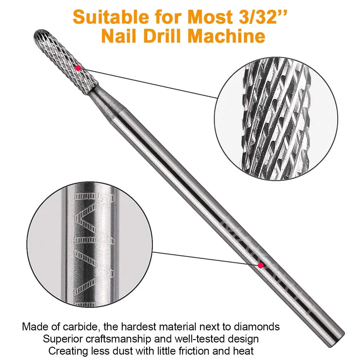 Nail Drill Bits-3/32" Cuticle Clean Nail Carbide Bit for Professional, Nail Salon, Nail Trimmer, Under Nail Cleaner,