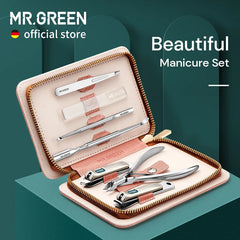 MR.GREEN-Juego de manicura y pedicura, cortaúñas, herramientas profesionales de acero inoxidable, tijeras para uñas, Kit de Estuche De Viaje 7 en 1