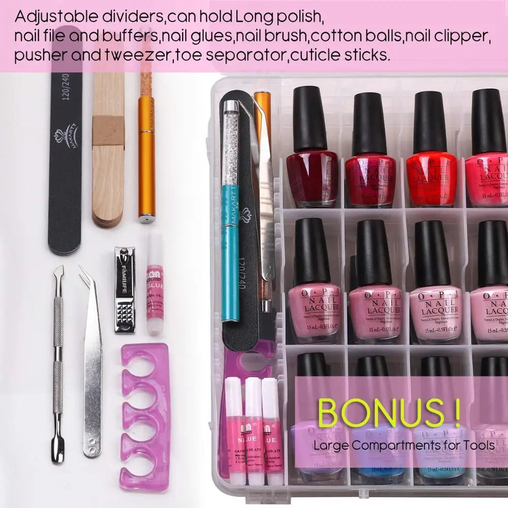 Soporte organizador de esmalte de uñas transparente Universal para 48 botellas con compartimentos ajustables estuche portátil para esmalte de uñas MAKARTT