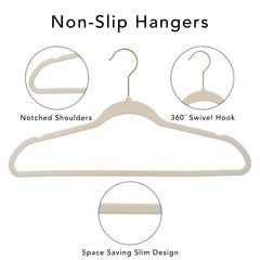 Non-Slip Velvet Clothes Hangers, 50/100 Pack, Beige/Black, Space Saving