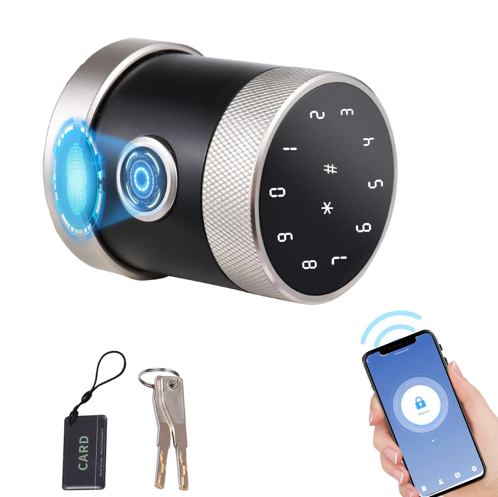 5-in-1Keyless Entry Biometric Door Knob with Keypad BT Tuya App Remote Control Password Fingerprint Door Lock with IC Card Key