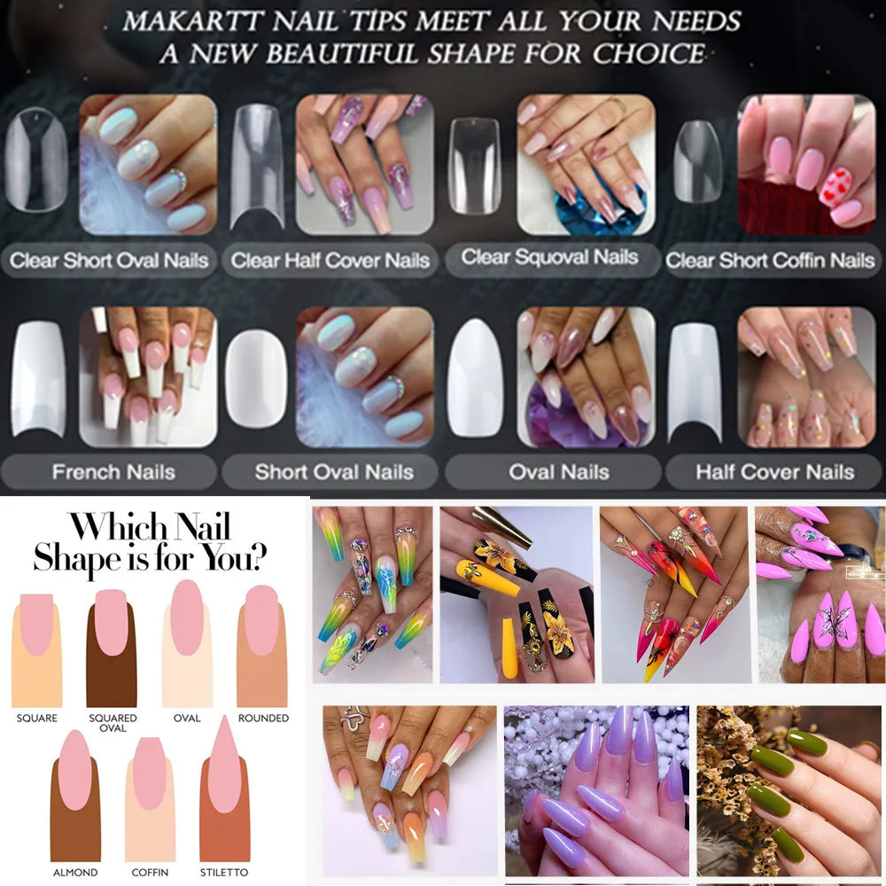 Fake Nail Tips Coffin Clear Natural Gel Tips Full Cover False Acrylic Stiletto Ballerina Press on Nails XL M Size