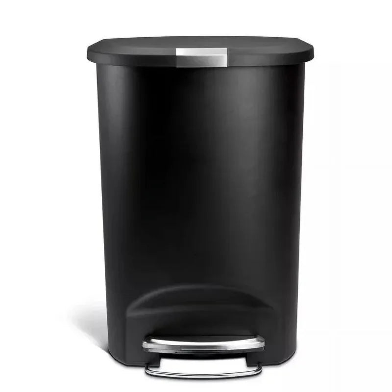 50L Semi Round Plastic Step Trash Can , 13 Gallon Kitchen Trash Can, Commercial Trash Can, Bedroom  Can-Black