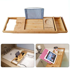 Caddy de madera para baño, estante para tabla de baño, tableta/teléfono, bandeja con ranura para copa de vino tinto para decoración del hogar