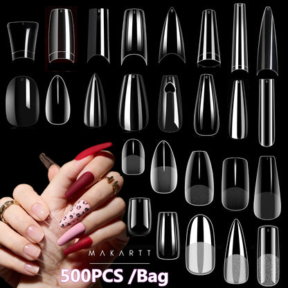 Fake Nail Tips Coffin Clear Natural Gel Tips Full Cover False Acrylic Stiletto Ballerina Press on Nails XL M Size