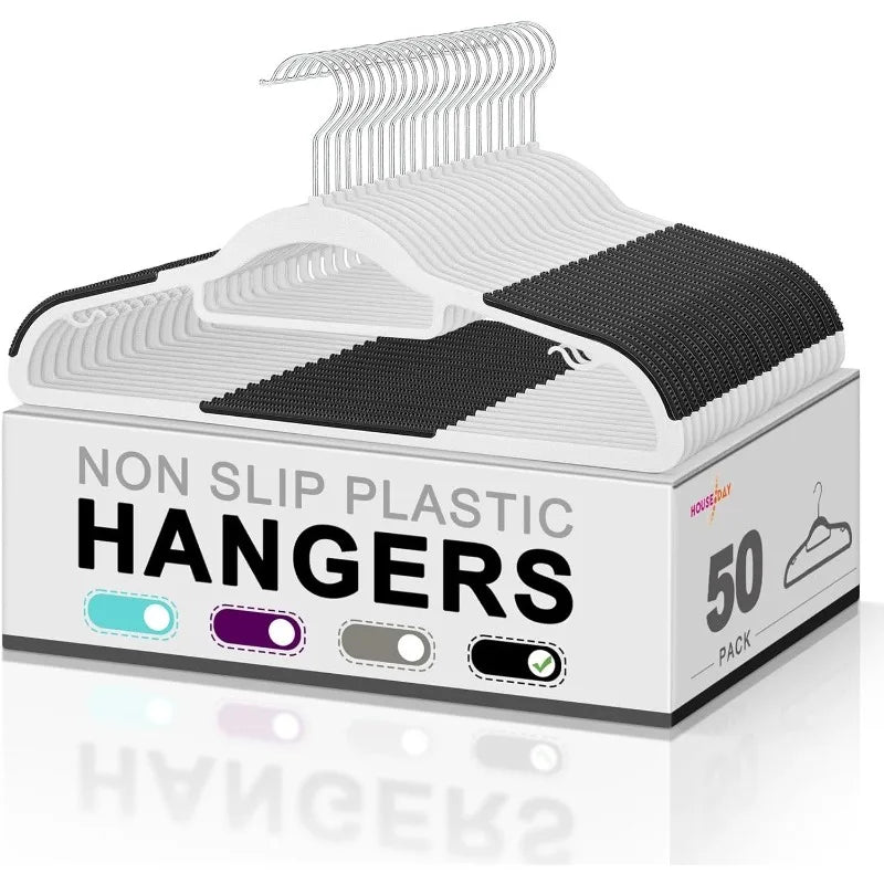 Plastic Hangers 50 Pack, Plastic Clothes Hangers Non Slip Hangers, Heavy Duty Plastic Hangers with 360° Swivel Hook