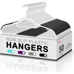 Plastic Hangers 50 Pack, Plastic Clothes Hangers Non Slip Hangers, Heavy Duty Plastic Hangers with 360° Swivel Hook