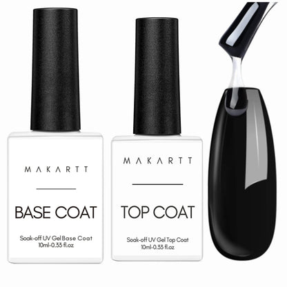 Makartt No Wipe Base and Top Coat Kit 2pcs 10ml Soak Off Nail Gel Base Top Coat Polish Manicure Pedicure Set