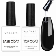 Makartt No Wipe Base y Top Coat Kit 2 piezas 10 ml Soak Off Nail Gel Base Top Coat Polaco Manicura Pedicura Set