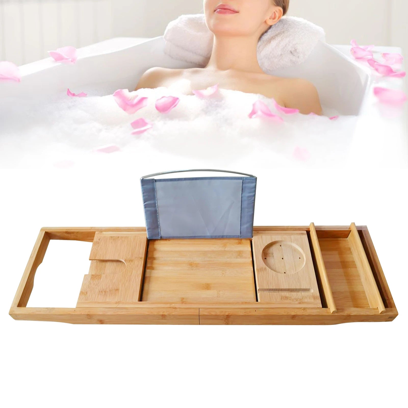 Wooden Bath Caddy Bath Board Shelf Tablet/Phone Red Wine Cup Slot Holder Tray For Home Decoration