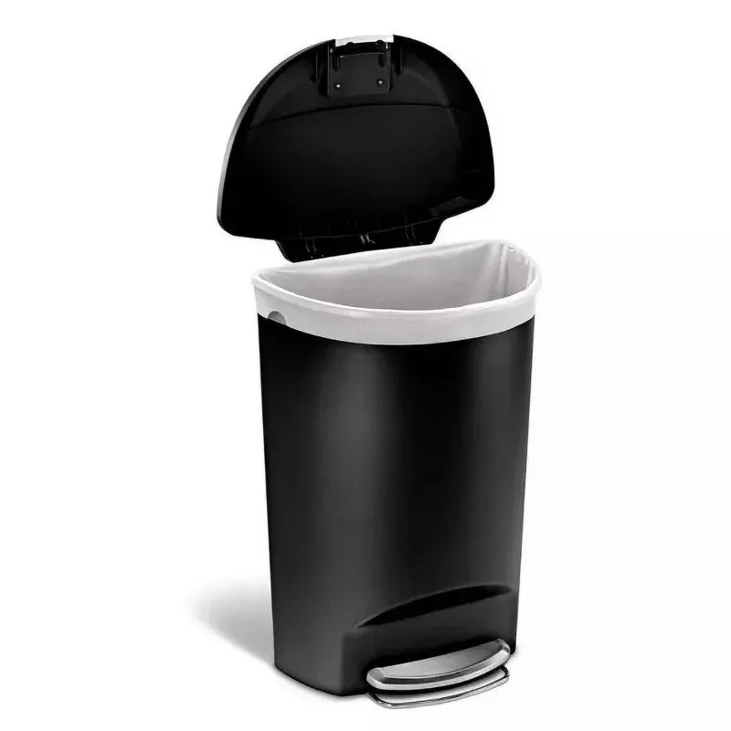 50L Semi Round Plastic Step Trash Can , 13 Gallon Kitchen Trash Can, Commercial Trash Can, Bedroom  Can-Black