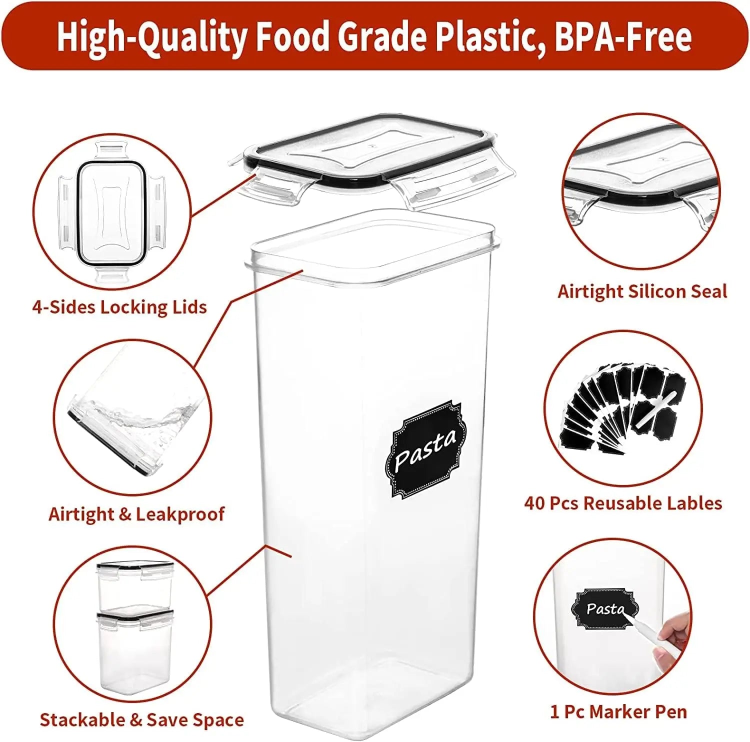 EWFEN Airtight Food Storage Containers for Kitchen Organization, 36 pcs Plastic Food Canisters with Lids, Labels & Marker for Pa