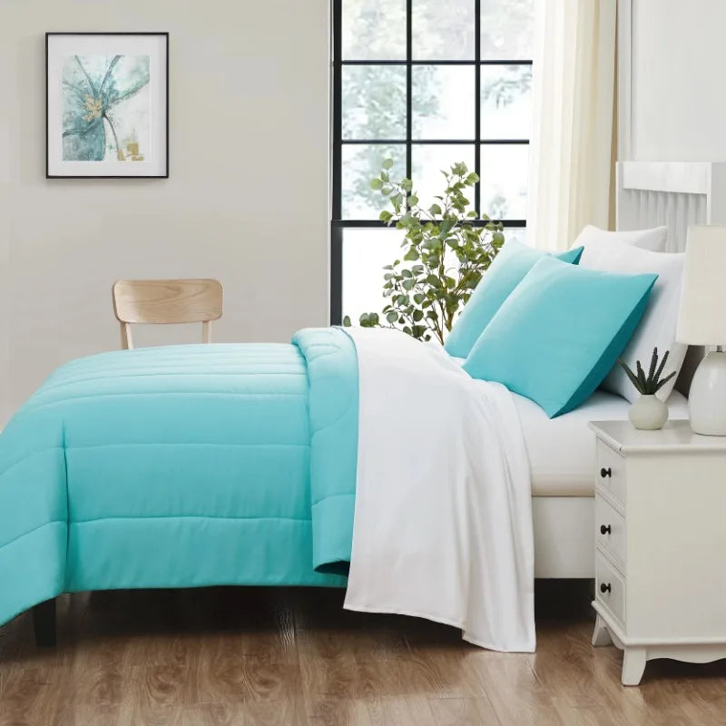 Teal Reversible 7-Piece Bed in a Bag Comforter Set with Sheets, Queen