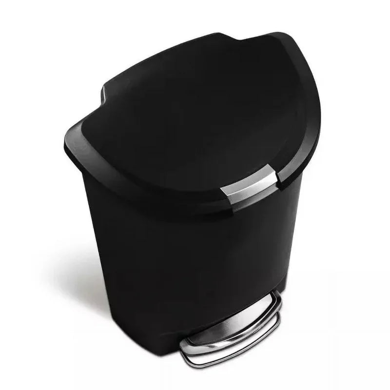 50L Semi Round Plastic Step Trash Can , 13 Gallon Kitchen Trash Can, Commercial Trash Can, Bedroom  Can-Black