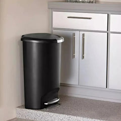 50L Semi Round Plastic Step Trash Can , 13 Gallon Kitchen Trash Can, Commercial Trash Can, Bedroom  Can-Black