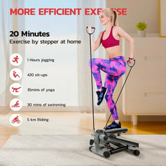 Mini Stepper Exercise Machine Stair Stepper with Resistance Band, Fitness for Home Use, Saving Space, Automatic LCD Monitor