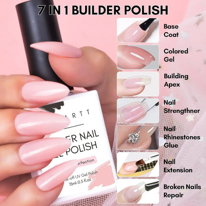 Makartt Builder Nail Gel Polish-15ML 7 in 1 Multifunctional for Apex Building,Coloring,Rubber Base Coat,Strengthener,Rhinestone