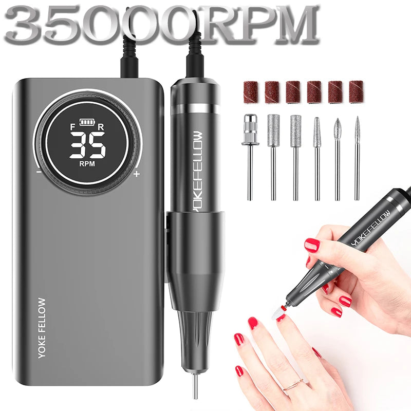 Portable Electric Nail Drill 35000RPM,Manicure Machine For Acrylic,Gel Polish Nails Sander Rechargeable Nail Art Salon Equipment