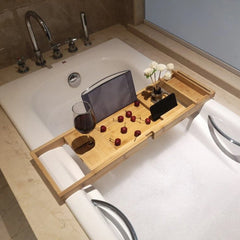 Wooden Bath Caddy Bath Board Shelf Tablet/Phone Red Wine Cup Slot Holder Tray For Home Decoration