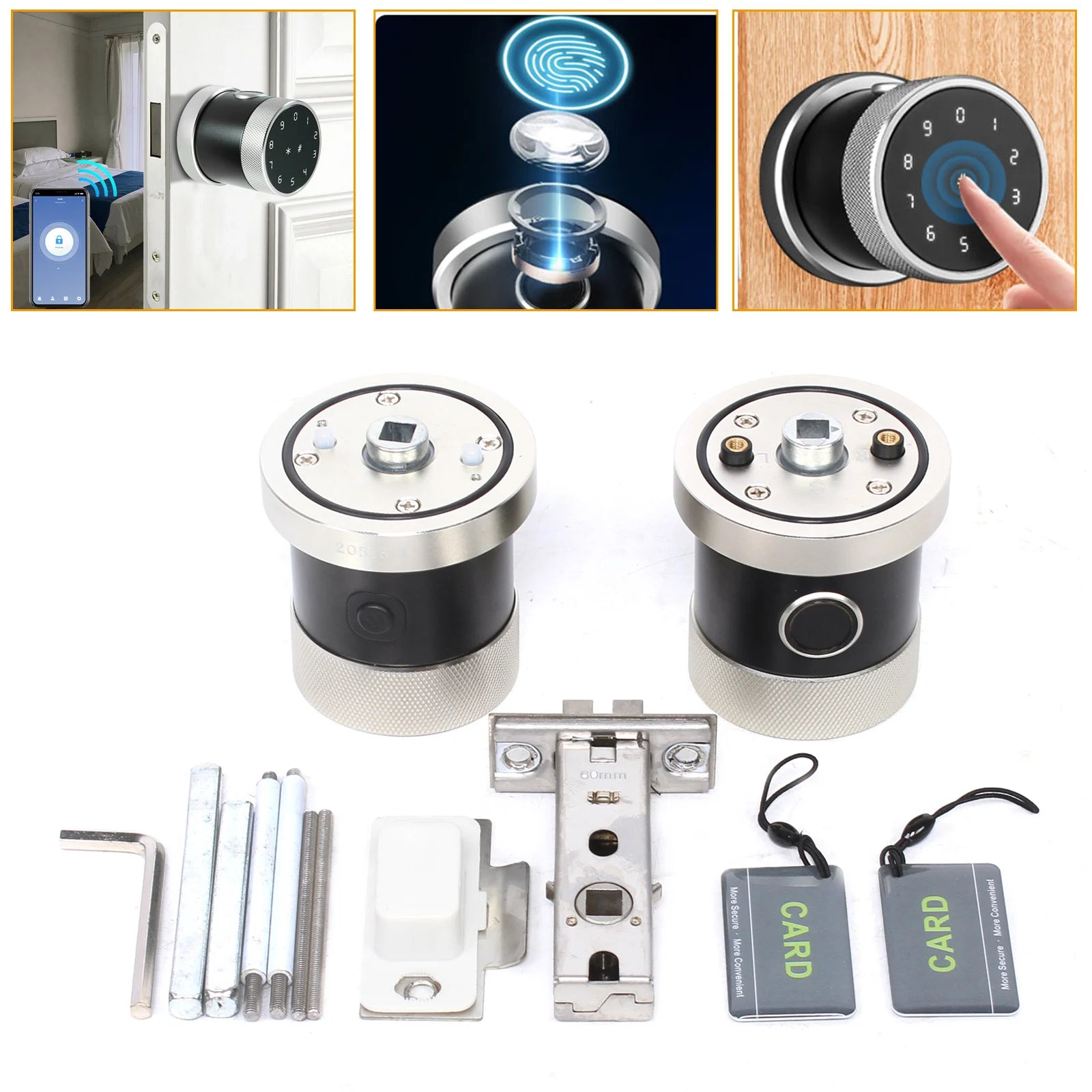 4 in 1 Smart Fingerprint Door Knob with Fingerprint Password IC Card and Bluetooth Applications Keyless Entry Door Lock for Home