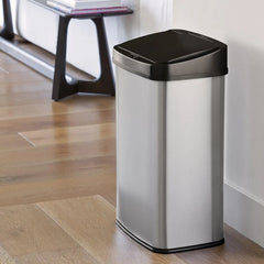 DZT-50-28 Automatic Touchless Motion Sensor Rectangular Trash Can, 13 Gal, Black Trim