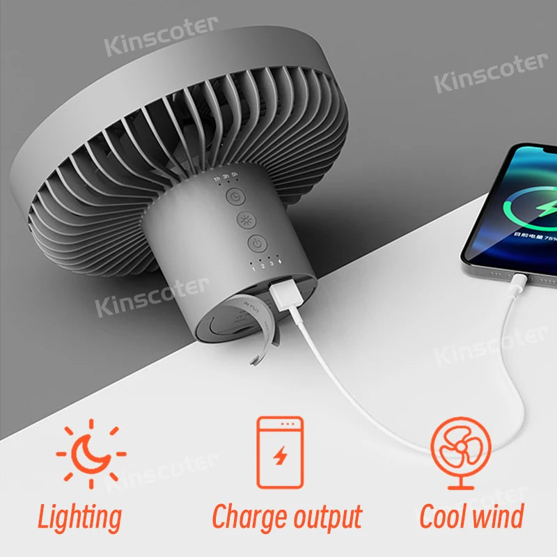 Camping Fan Rechargeable Desktop Portable Circulator Wireless Ceiling Electric,Fan with LED Lighting