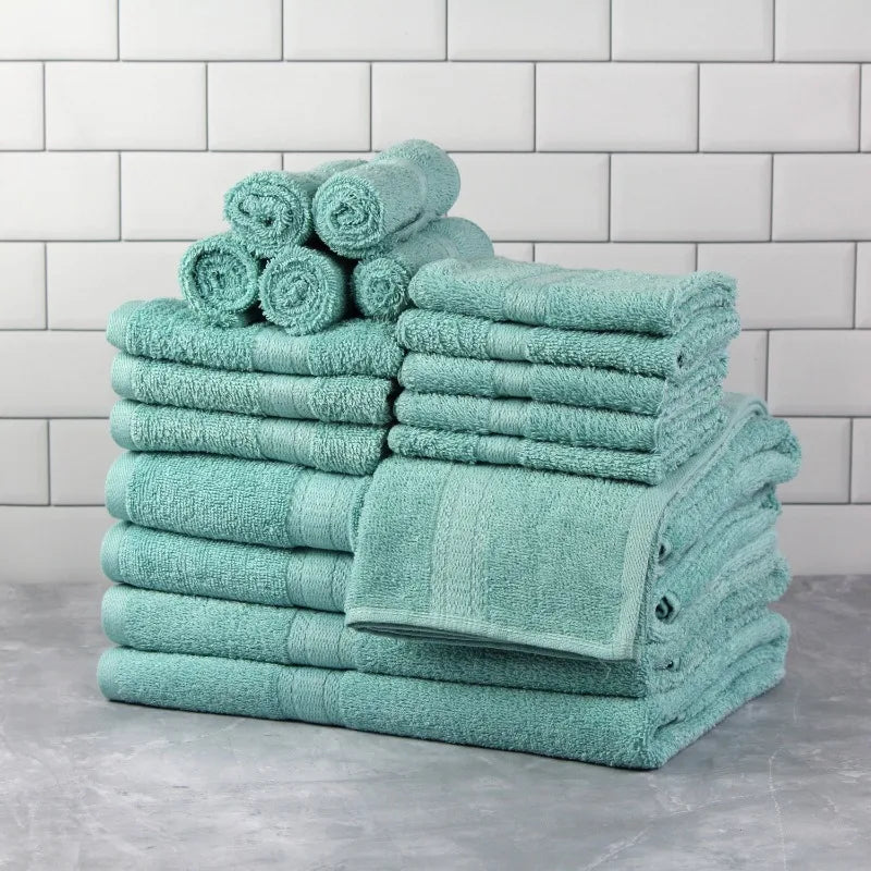 Basic Solid 18-Piece Bath Towel Set Collection Quick Dry, Absorbent, Plush, Soft- Home, Spa, Shower Towels