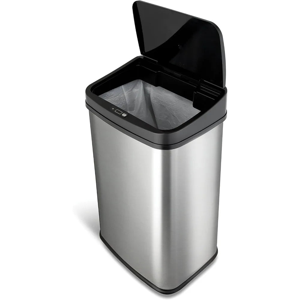 DZT-50-28 Automatic Touchless Motion Sensor Rectangular Trash Can, 13 Gal, Black Trim