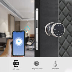 5-in-1Keyless Entry Biometric Door Knob with Keypad BT Tuya App Remote Control Password Fingerprint Door Lock with IC Card Key