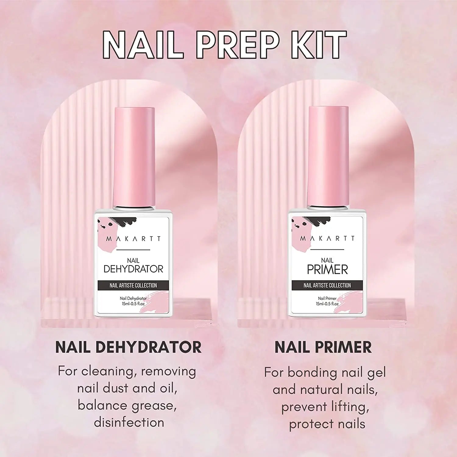 2Pcs Acid Free Natural Nail Prep Dehydrate & Bond Primer Makartt 15ml Gel Nail Polish Nail Dehydrator and Primer Supplies