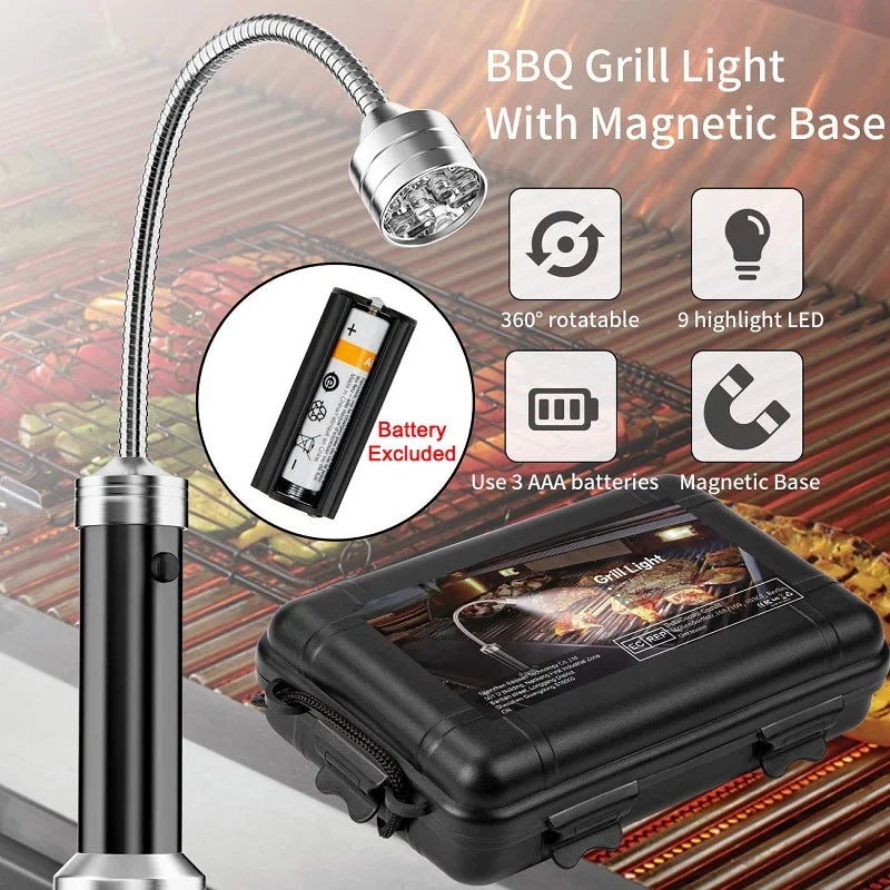 D2 2 uds portátil 360 grados magnético luz LED con parrilla lámpara ajustable barbacoa parrilla luces al aire libre parrilla herramientas de iluminación