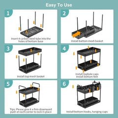 Organizador y almacenamiento debajo del fregadero, debajo de los contenedores para organizadores de fregadero de cocina y baño y gabinete de almacenamiento (paquete de 2)