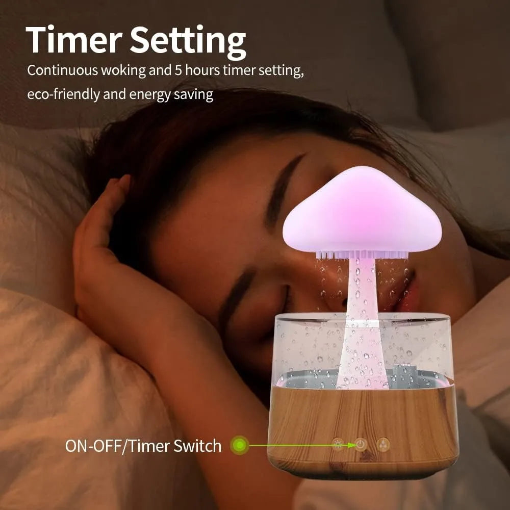 Rain Cloud Humidifier Mushroom Diffuser Raindrop Sound Night Light Cute Lamp Soothing Meditation Relaxing Creative Gift