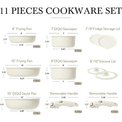 CAROTE 11pcs Pots and Pans Set, Nonstick Cookware Sets Detachable Handle, Induction RV Kitchen Set Removable Handle, Oven Safe,