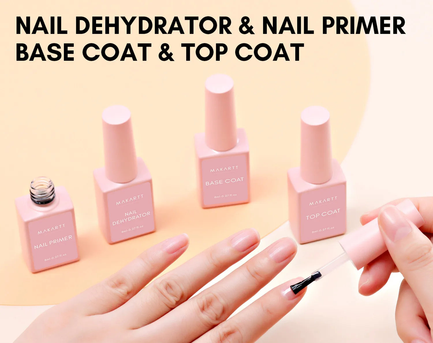 Makartt 4pcs Gel Base and Top Coat Nail Dehydrator and Primer Kit Long Lasting Nail Prep Tool for Gel Nail Polish Acrylic Powder