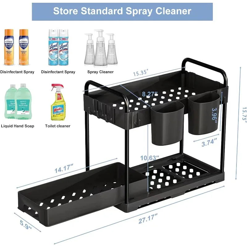 Under Over Sink Organizer and Storage, Under bins for Kitchen and Bathroom Sink Organizers and Storage Cabinet (2Pack)