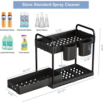 Under Over Sink Organizer and Storage, Under bins for Kitchen and Bathroom Sink Organizers and Storage Cabinet (2Pack)