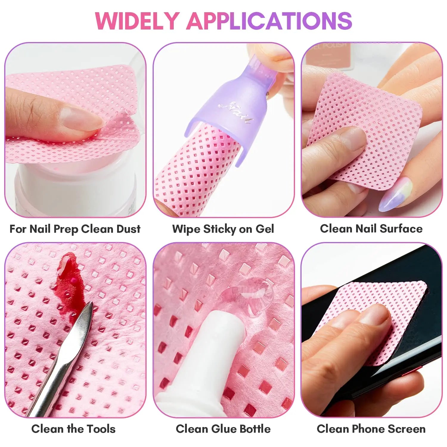 Toallitas de uñas sin pelusa rosa para quitaesmalte de uñas de gel, 1000 unidades de toallitas de uñas suaves súper absorbentes, almohadillas de gel para extensiones de pestañas