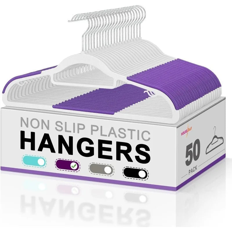 Plastic Hangers 50 Pack, Plastic Clothes Hangers Non Slip Hangers, Heavy Duty Plastic Hangers with 360° Swivel Hook