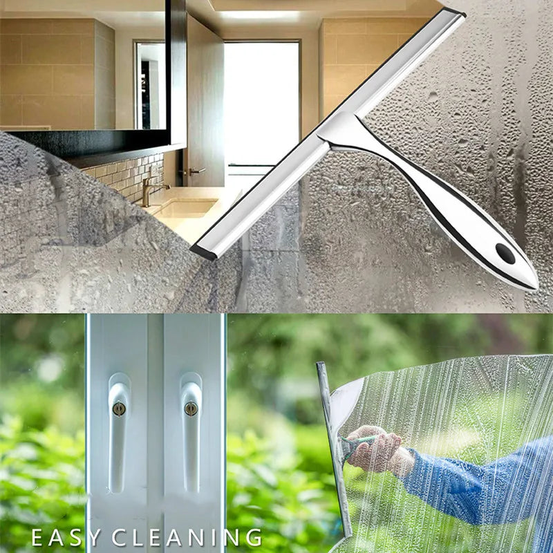 Stainless Steel Shower Squeegee for Shower Doors with Hooks Household Bathroom Window Mirror Glass Cleaning Tool for Home