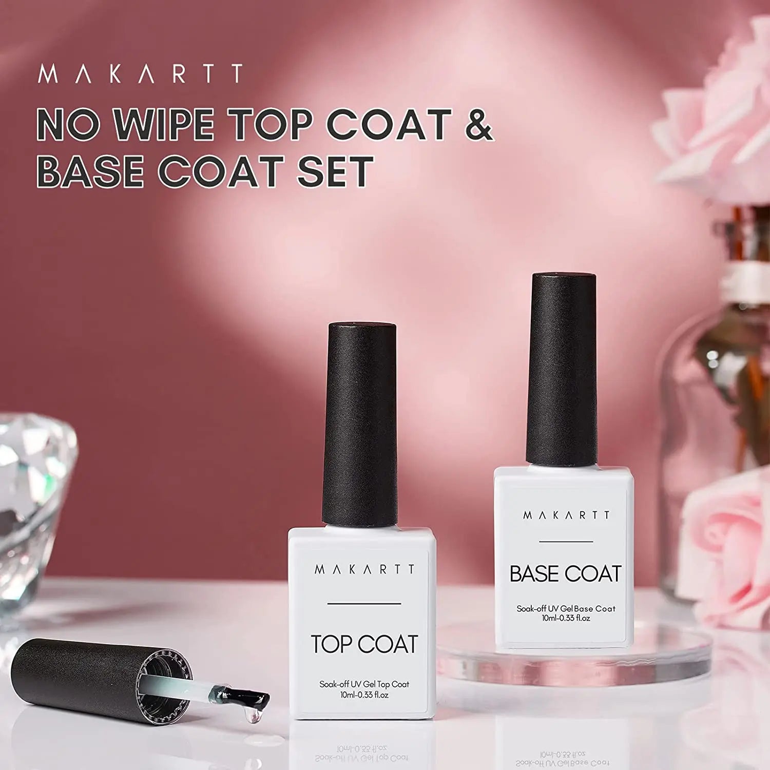 Makartt No Wipe Base y Top Coat Kit 2 piezas 10 ml Soak Off Nail Gel Base Top Coat Polaco Manicura Pedicura Set