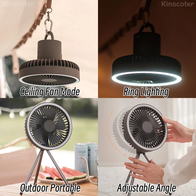 Camping Fan Rechargeable Desktop Portable Circulator Wireless Ceiling Electric,Fan with LED Lighting