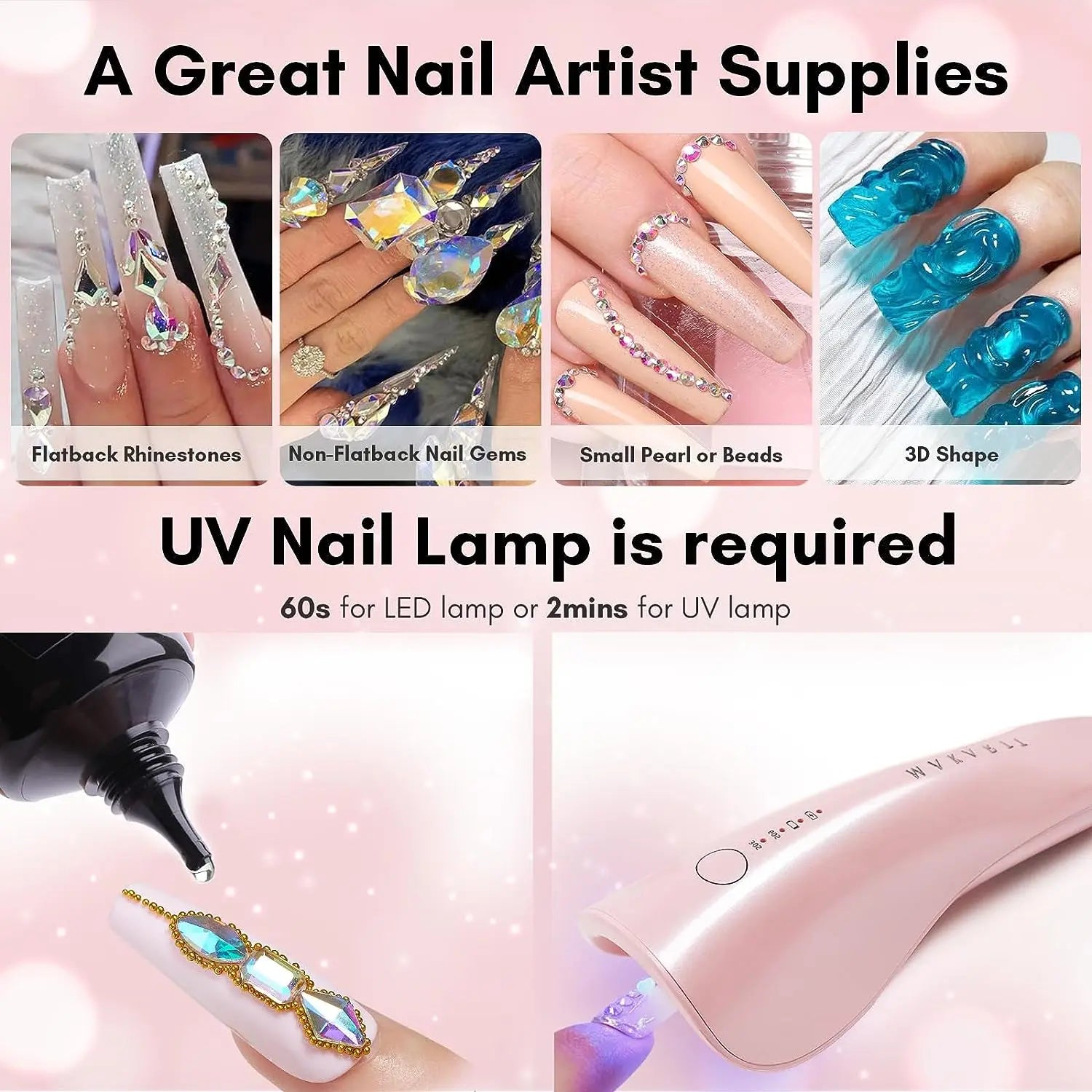 Makartt Gel de pegamento de diamantes de imitación para uñas, Gel adhesivo súper fuerte de 30g para gemas de uñas, joyas, purpurina, cuentas de cristales y diamantes