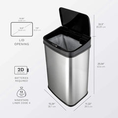 DZT-50-28 Automatic Touchless Motion Sensor Rectangular Trash Can, 13 Gal, Black Trim